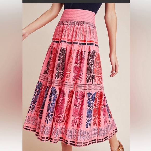 Anthropologie Auberte Poplin Tiered Midi Skirt by Blooming Print - Picture 2 of 9